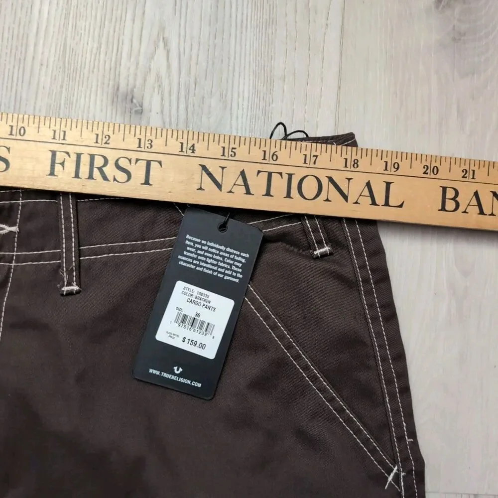 NWT True Religion Cargo Pants Mens 36 Flap Pockets Bracken Brown
